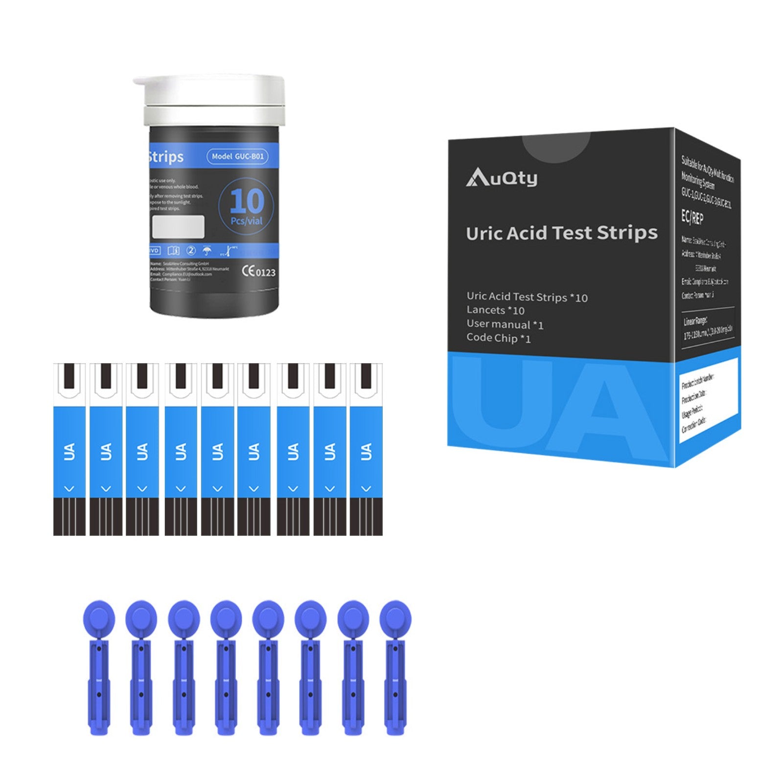 AuQty Uric Acid Test Strips - 10pcs with Lancets