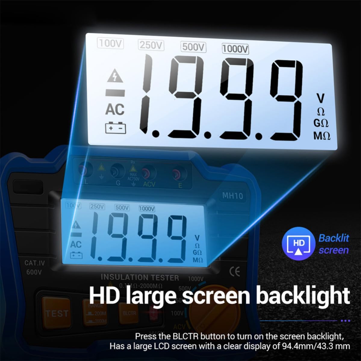 Insulation Resistance Meter Digital Megohmmeter Volt Tester Megger Voltmeter MH10