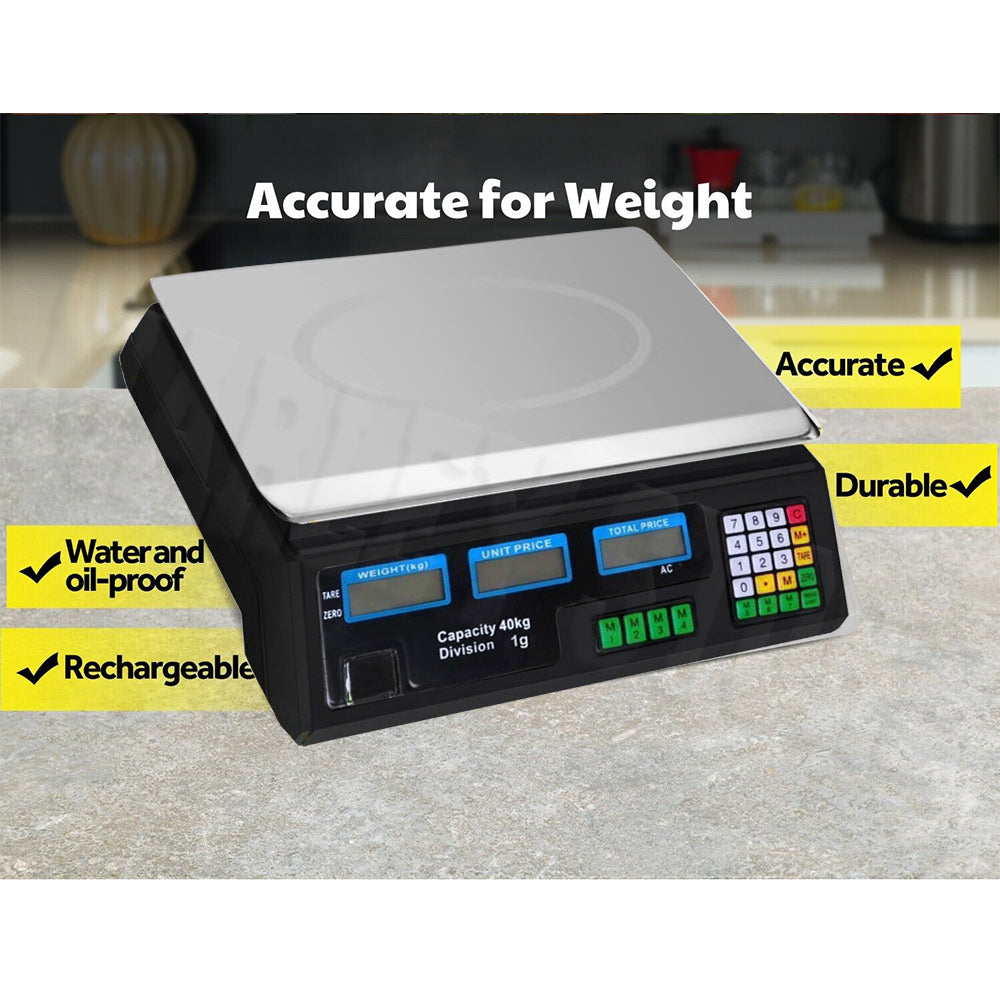 Scale Digital Electronic Balance Food Pricing Store Market Weighing AC Power 40kg x 1g