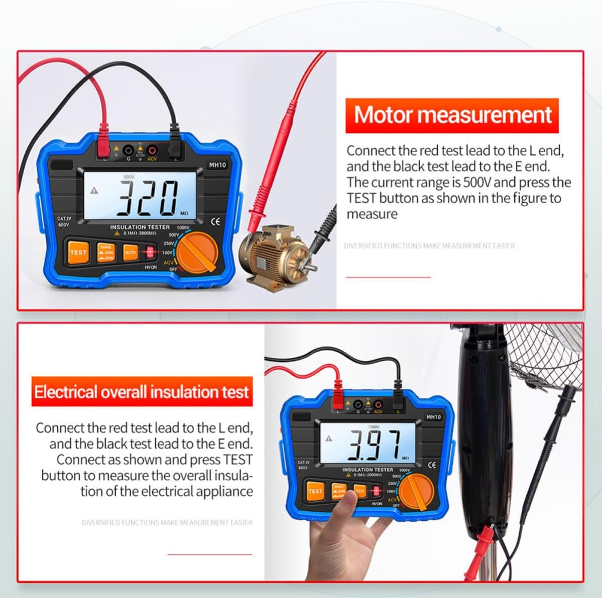 Insulation Resistance Meter Digital Megohmmeter Volt Tester Megger Voltmeter MH10