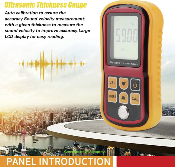 Thickness Gauge Ultrasonic Meter Auto Calibration Measure 1.2 - 225.0mm RZ GM100 Benetech