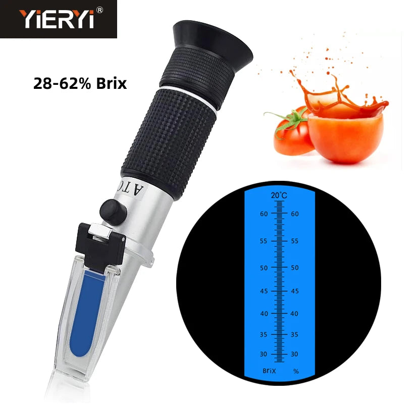Refractometer Brix 28-62% Handheld ATC Tester for Sugar Fruit Wine Measurements