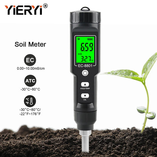 EC & Temp Meter  Electrical Conductivity Tester Reader for Soil Waterproof ATC EC-8801