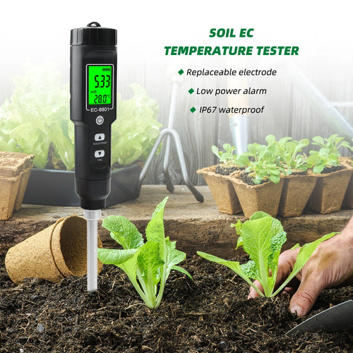 EC & Temp Meter  Electrical Conductivity Tester Reader for Soil Waterproof ATC EC-8801