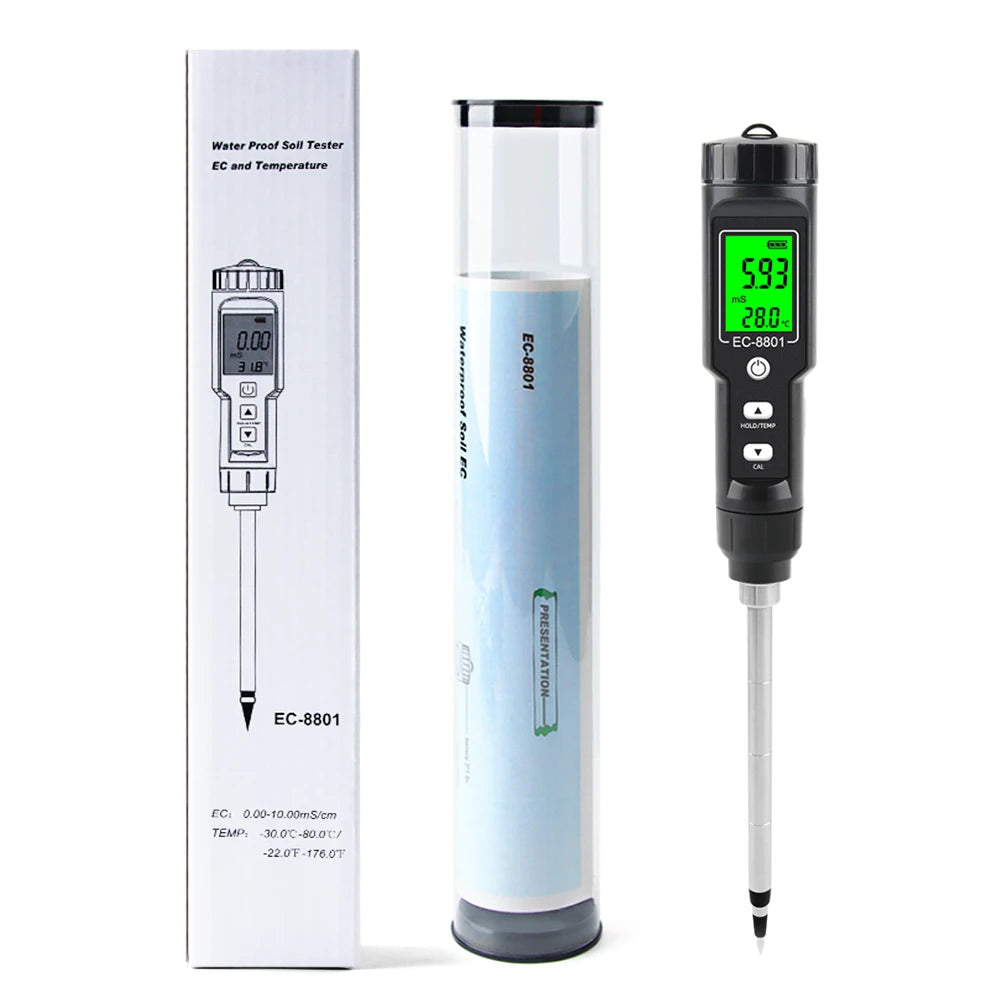 EC & Temp Meter  Electrical Conductivity Tester Reader for Soil Waterproof ATC EC-8801