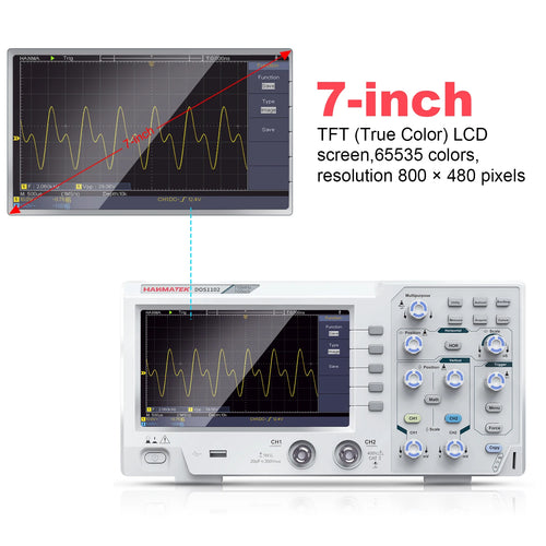 Digital Oscilloscope 1GS/S 110MHz Dual Channel 7-inch TFT Display SCPI/Lab View Communication