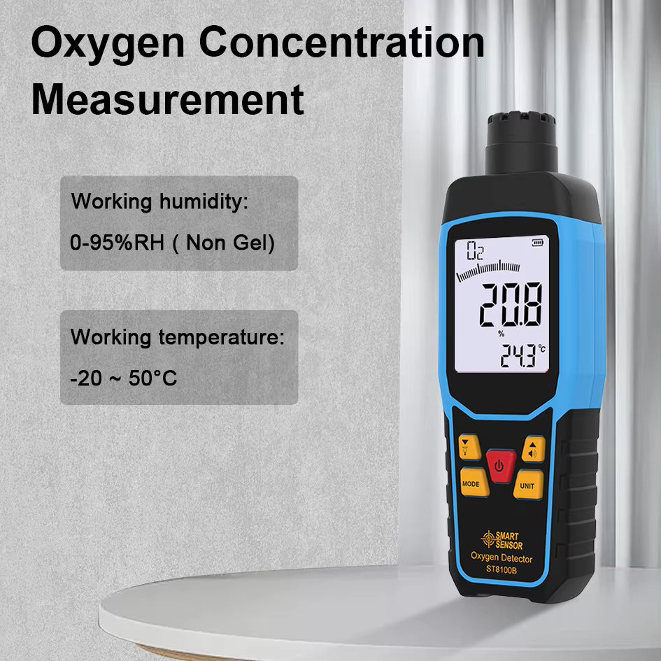 Oxygen Meter Detector O2 Gas Analyzer Reads Monitor In Air Tester 0-25% AT8100B