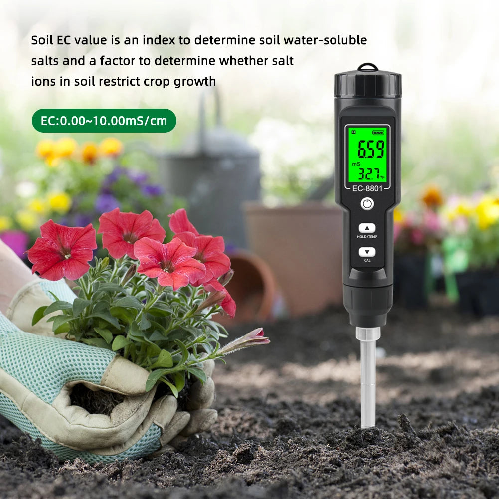 EC & Temp Meter  Electrical Conductivity Tester Reader for Soil Waterproof ATC EC-8801