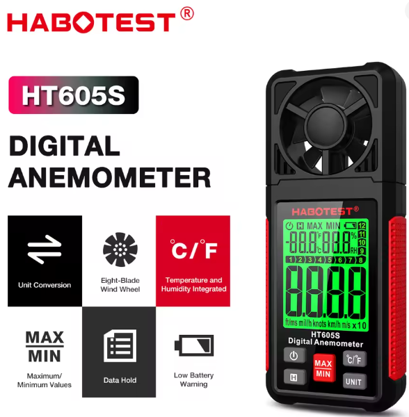 Anemometer Wind Speed Velocity Humidity Temperature Meter Air Flow Gauge LCD