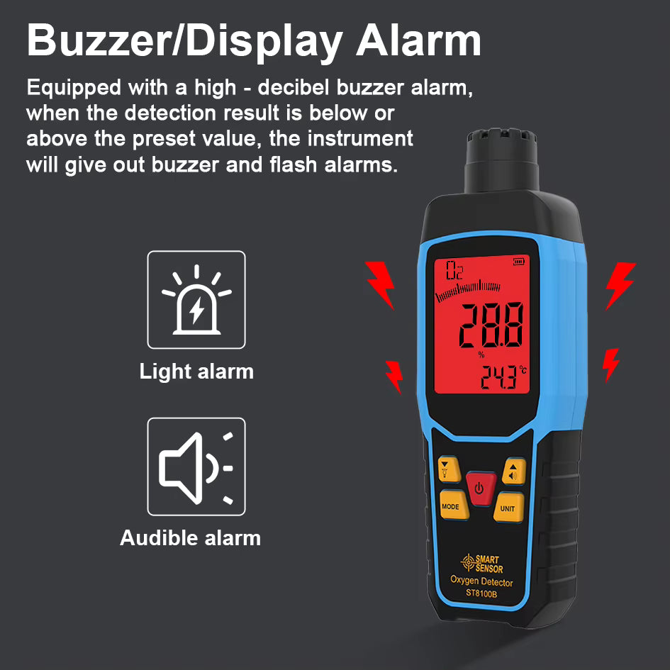 Oxygen Meter Detector O2 Gas Analyzer Reads Monitor In Air Tester 0-25% AT8100B