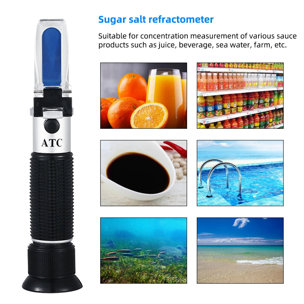 Refractometer Brix 0-10% 0-100% Salinity 1.000-1.070 SG Handheld ATC Tester