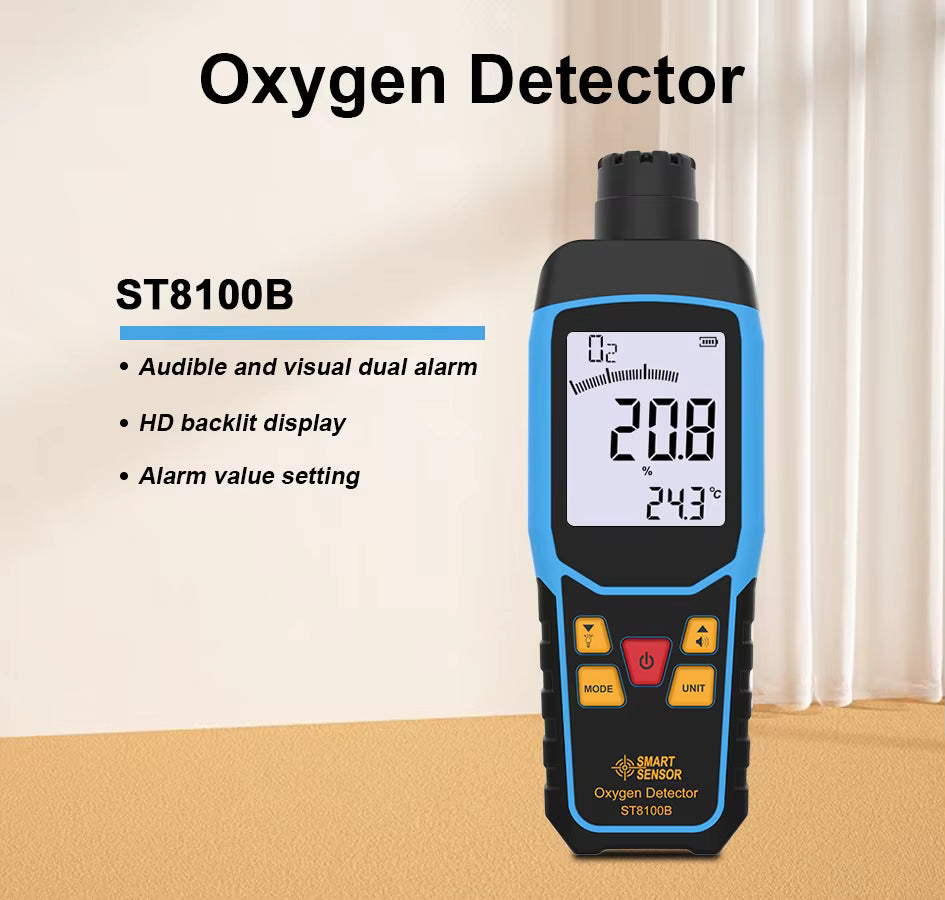 Oxygen Meter Detector O2 Gas Analyzer Reads Monitor In Air Tester 0-25% AT8100B