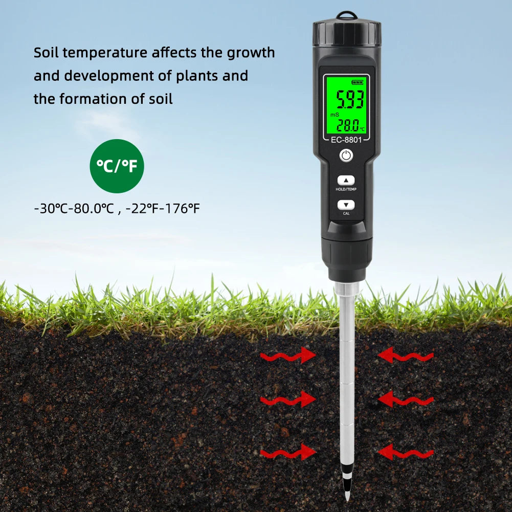 EC & Temp Meter  Electrical Conductivity Tester Reader for Soil Waterproof ATC EC-8801