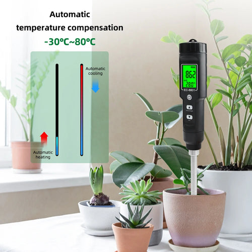 EC & Temp Meter  Electrical Conductivity Tester Reader for Soil Waterproof ATC EC-8801