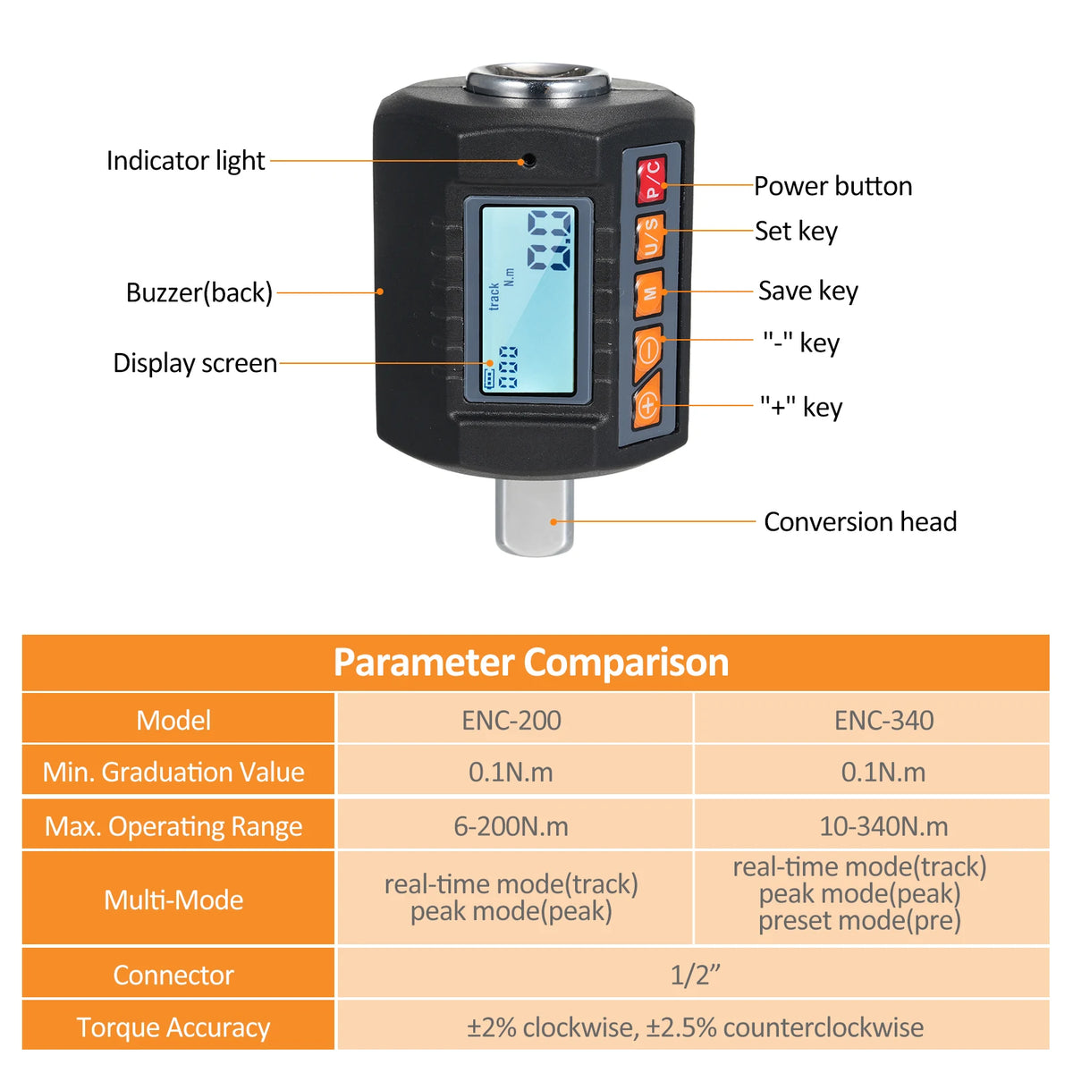 Torque Meter Rig Torque Meter Digital Wrench Meter Adaptor Electronic 10-340N