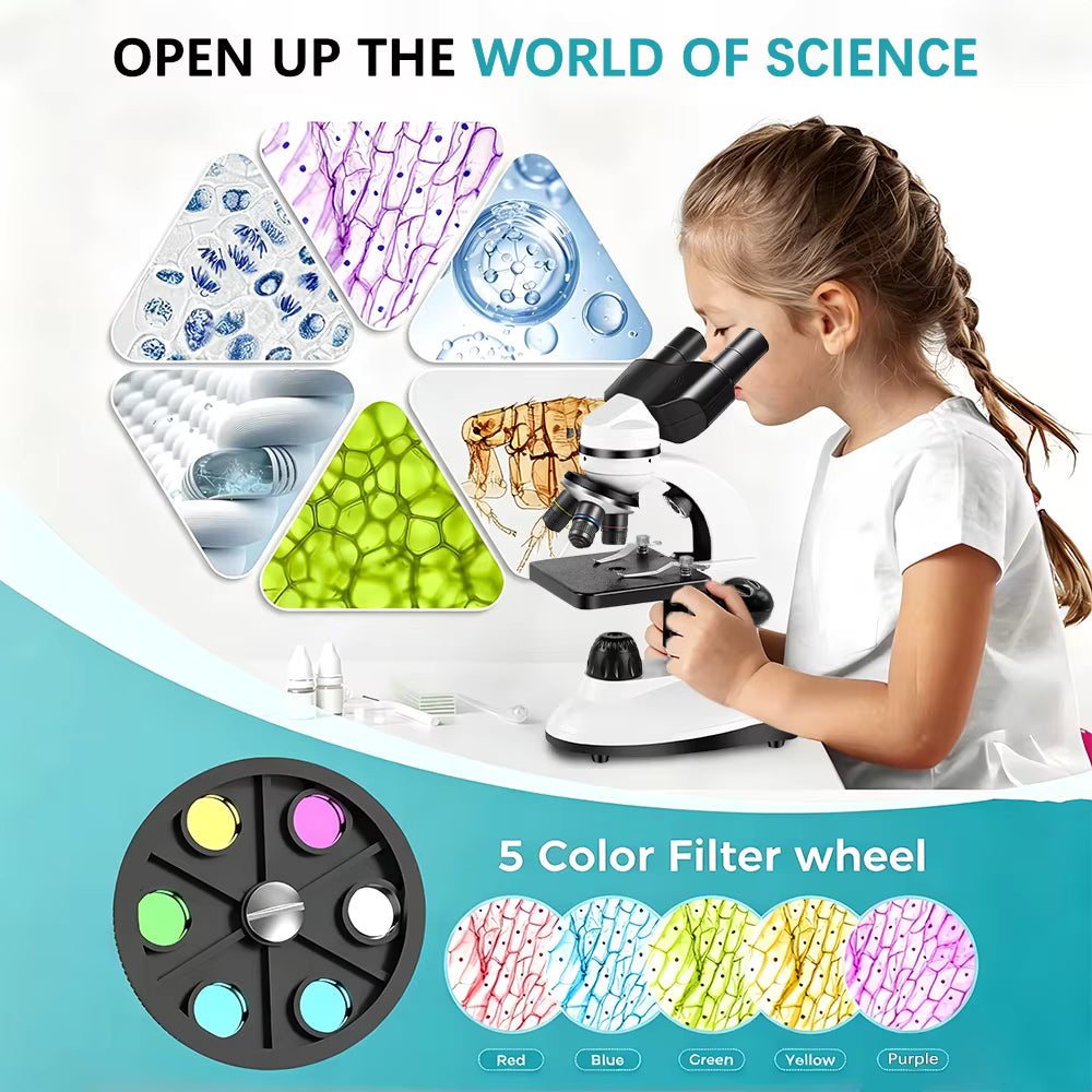 Microscope Binocular Biological 1000X Magnification LED Phone Holder Top & Bottom Light