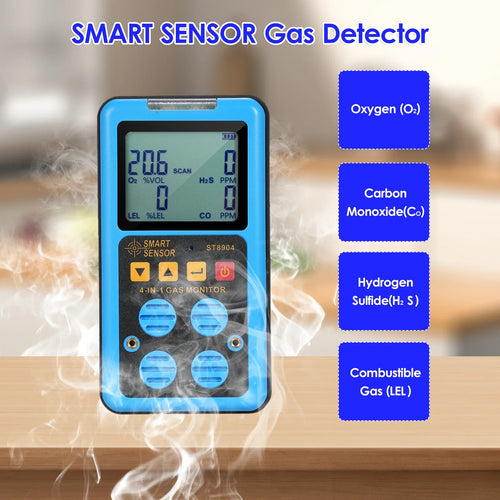 Hydrogen Sulfide Gas Meter O2 CO H20 LEL Alarm SMART SENSOR 4 IN 1
