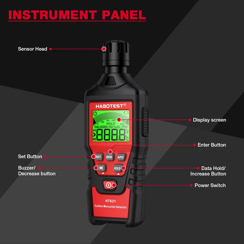 CARBON MONOXIDE METER CO GAS TESTER MONITOR DETECTOR GAUGE HT621