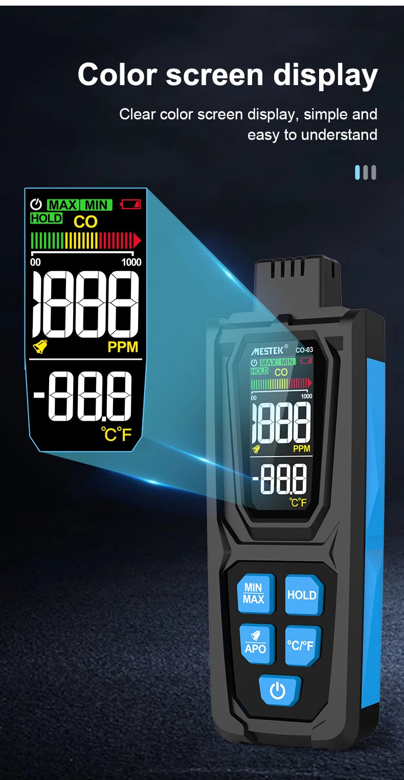 Carbon Monoxide CO Gas Meter Tester Monitor Detector Gauge 0-1000ppm Mestek CO-03