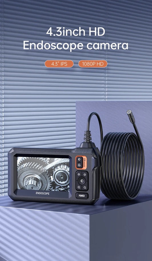 Endoscope Industrial 4.3 Inch LCD Color Screen 8mm Camera 5m Cable 1080P with 6 LEDs  Black