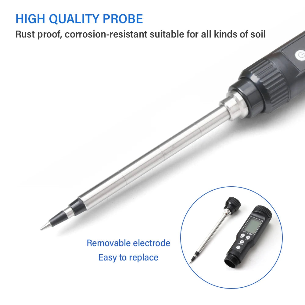 EC & Temp Meter  Electrical Conductivity Tester Reader for Soil Waterproof ATC EC-7701