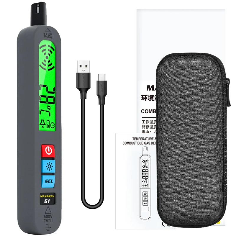 Gas Leak & Temperature Meter Combustible Flammable Gas Detector Air Tester LCD Display Maxrieny 61