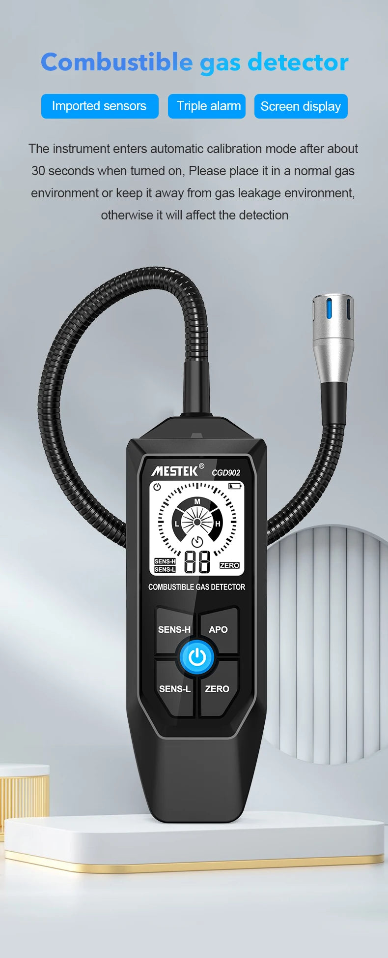Gas Leak Detector Combustible Flammable Natural LPG Tester Mestek G