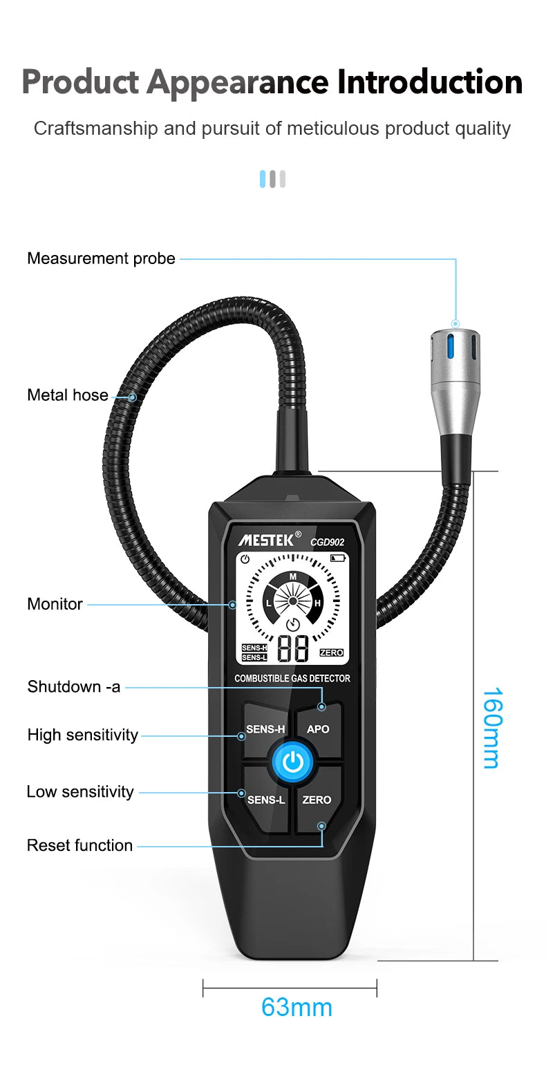 Gas Leak Detector Combustible Flammable Natural LPG Tester Mestek G
