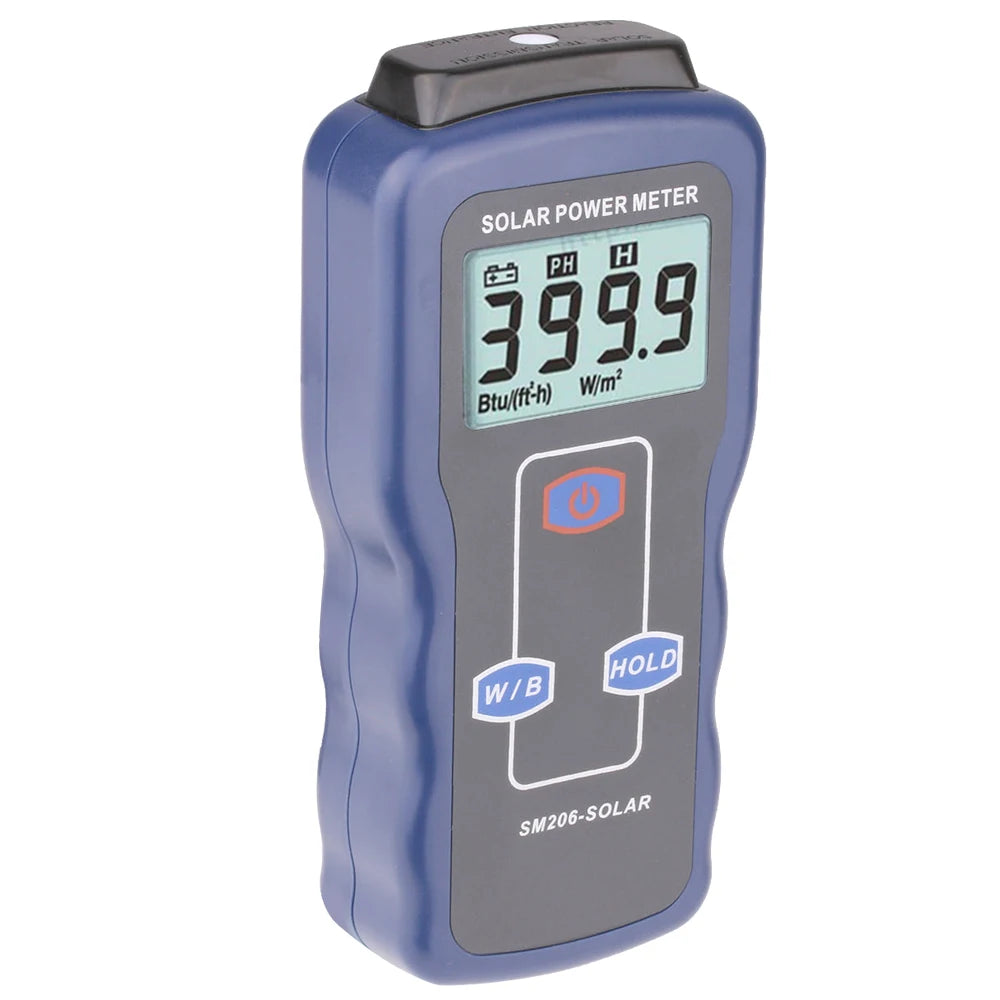 Solar Power Meter Digital Sun Light Radiation Measuring Tester 0.1-1999.9 W/m²