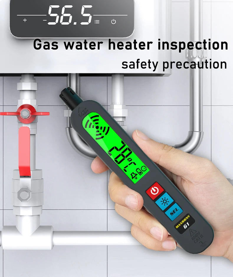 Gas Leak & Temperature Meter Combustible Flammable Gas Detector Air Tester LCD Display Maxrieny 61