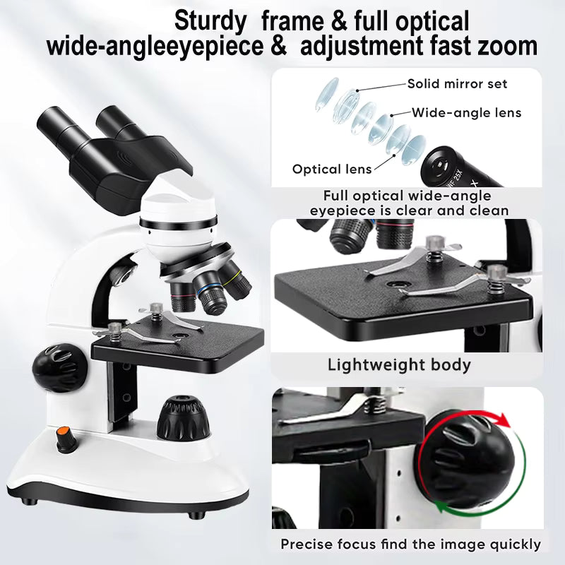 Microscope Binocular Biological 1000X Magnification LED Phone Holder Top & Bottom Light