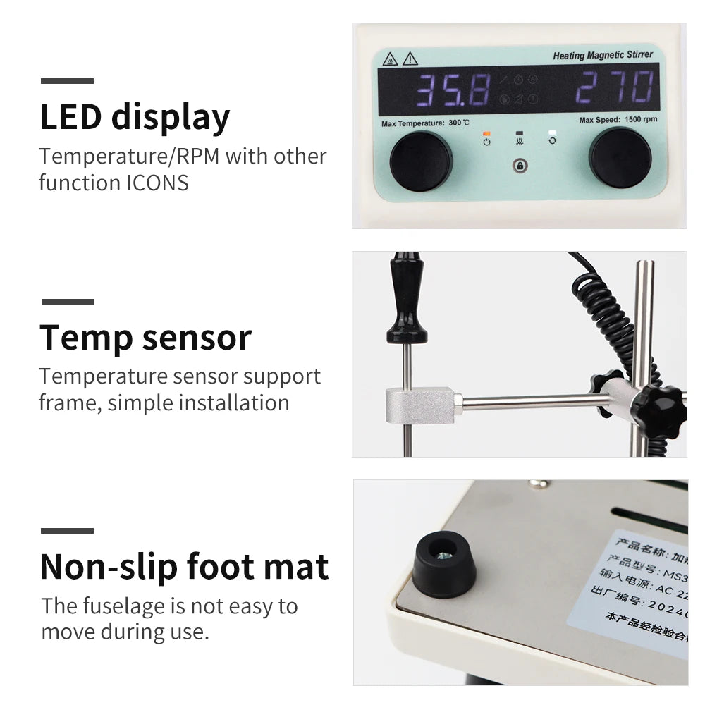 Magnetic Stirrer Hot Plate Stirring 3000ml 0 to 380℃ Dual Control Stir Bar LA030AU