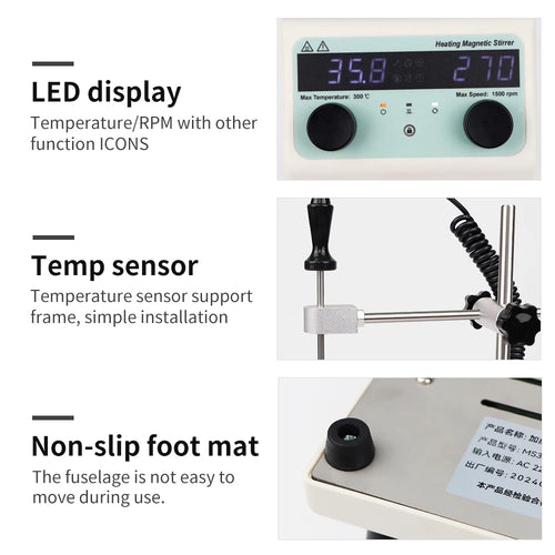 Magnetic Stirrer Hot Plate Stirring 3000ml 0 to 380℃ Dual Control Stir Bar LA030AU