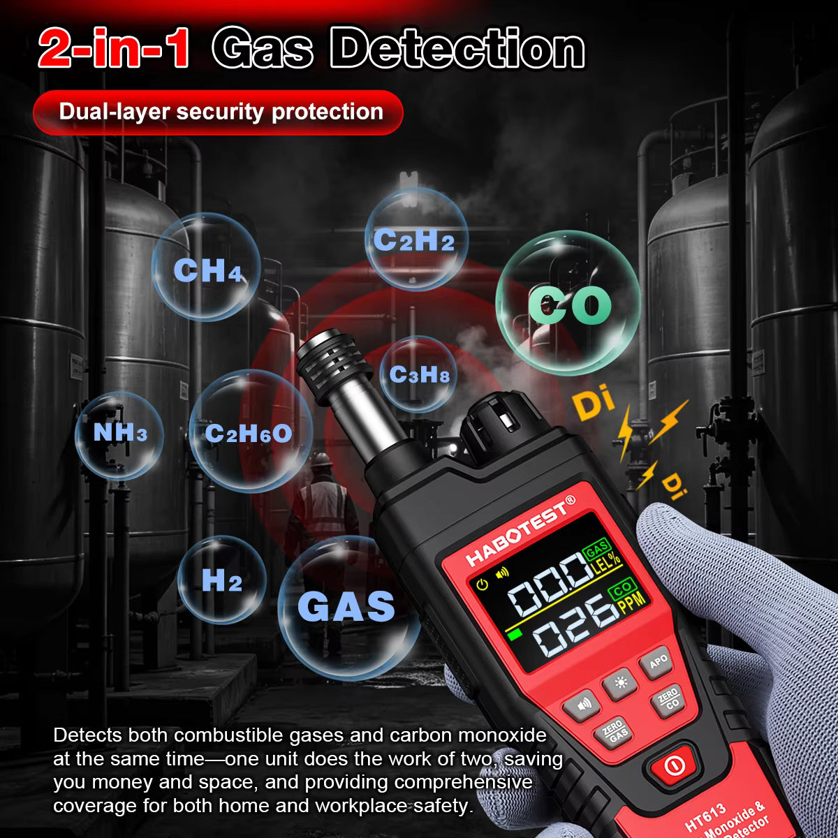 Carbon Monoxide CO & Combustible Flammable Gas Meter 2 in 1 Detector 0-999ppm