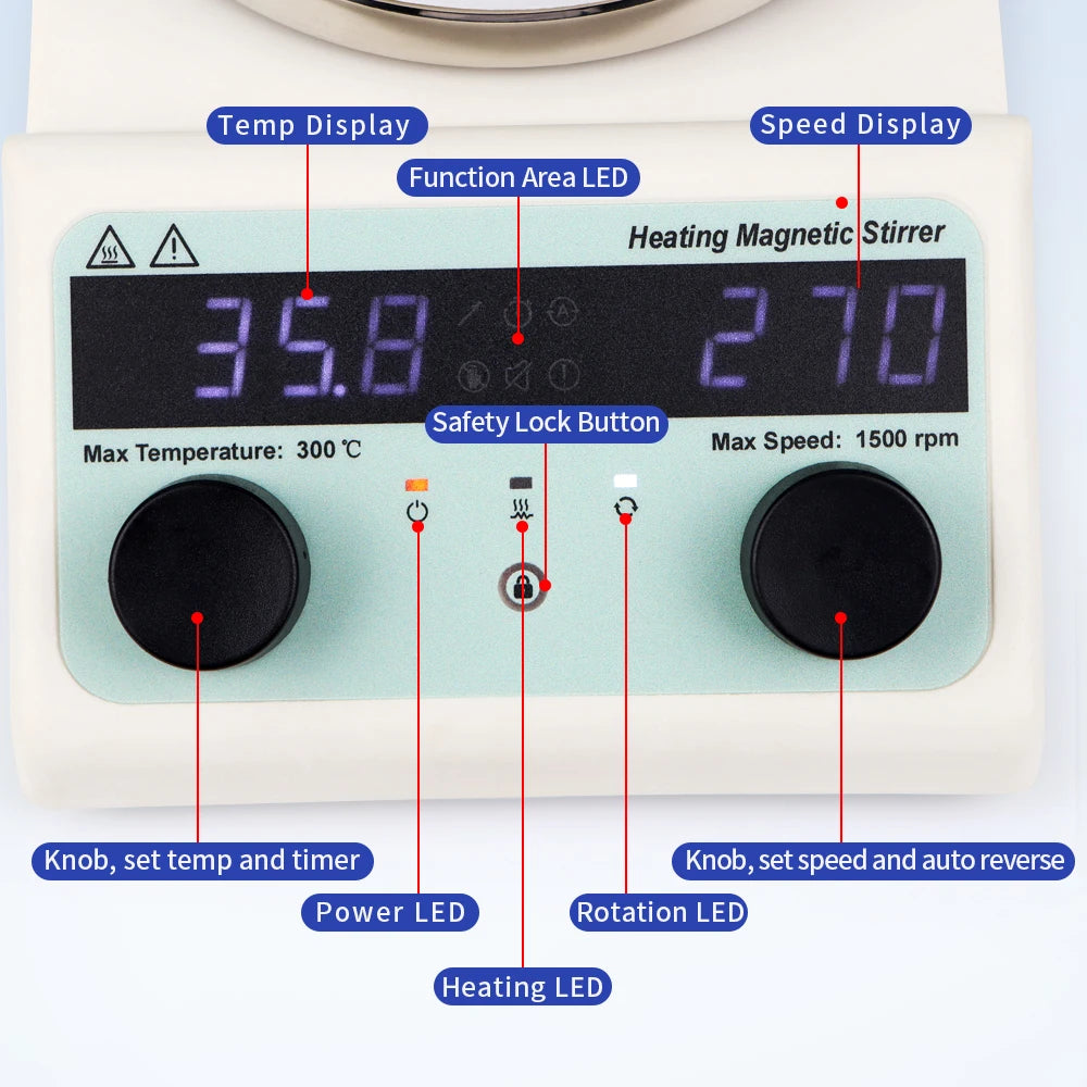 Magnetic Stirrer Hot Plate Stirring 3000ml 0 to 380℃ Dual Control Stir Bar LA030AU