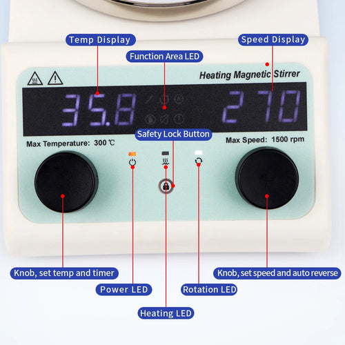 Magnetic Stirrer Hot Plate Stirring 3000ml 0 to 380℃ Dual Control Stir Bar LA030AU