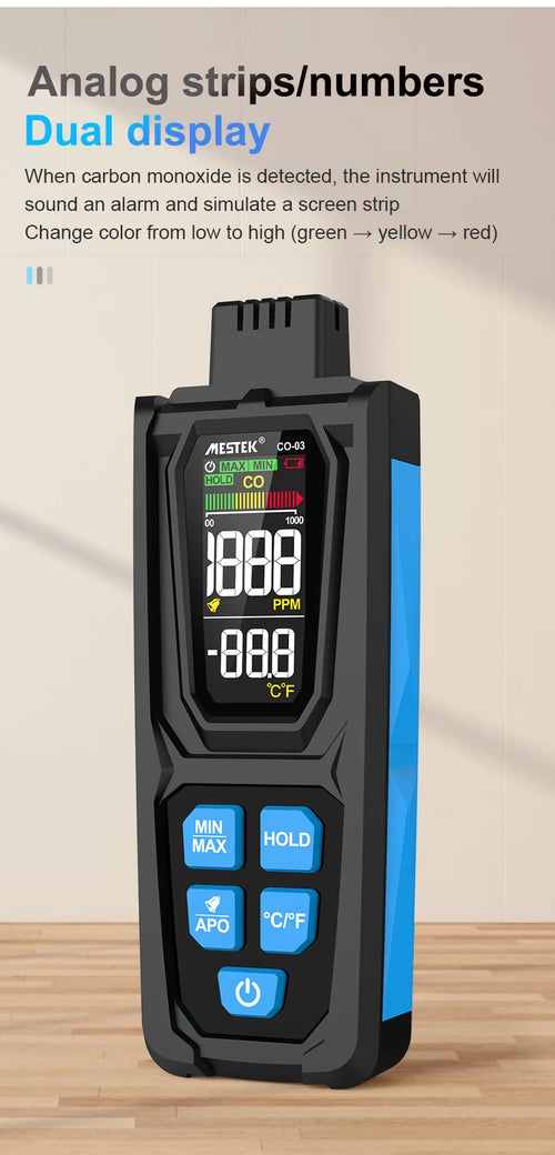 Carbon Monoxide CO Gas Meter Tester Monitor Detector Gauge 0-1000ppm Mestek CO-03