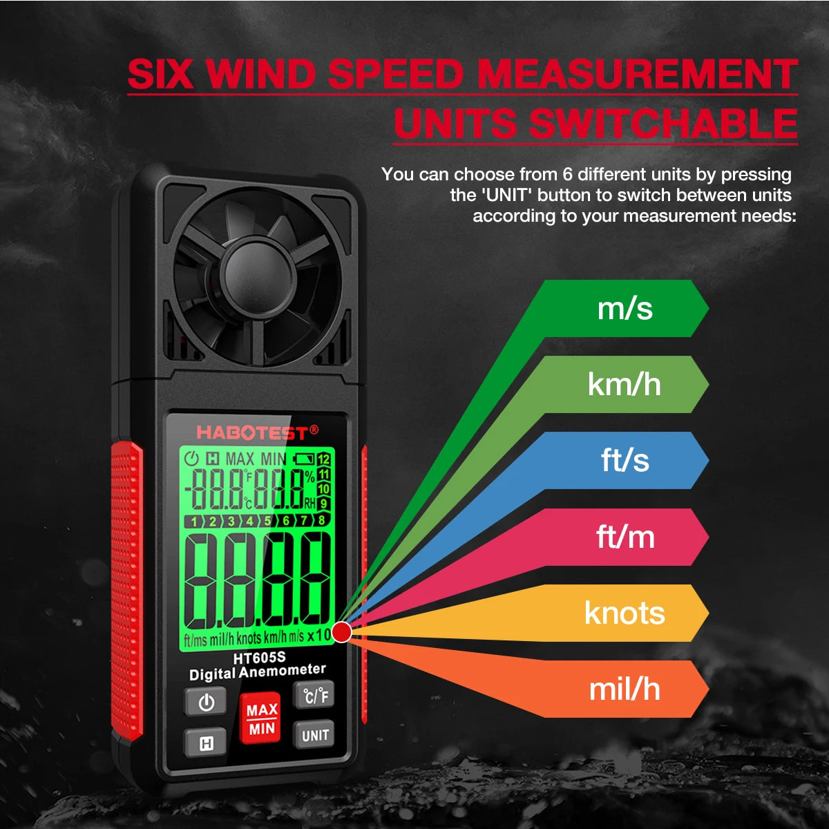 Anemometer Wind Speed Velocity Humidity Temperature Meter Air Flow Gauge LCD