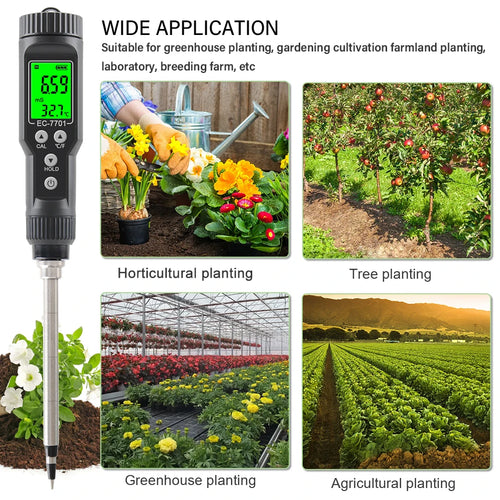EC & Temp Meter  Electrical Conductivity Tester Reader for Soil Waterproof ATC EC-7701