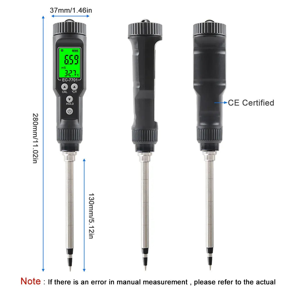 EC & Temp Meter  Electrical Conductivity Tester Reader for Soil Waterproof ATC EC-7701