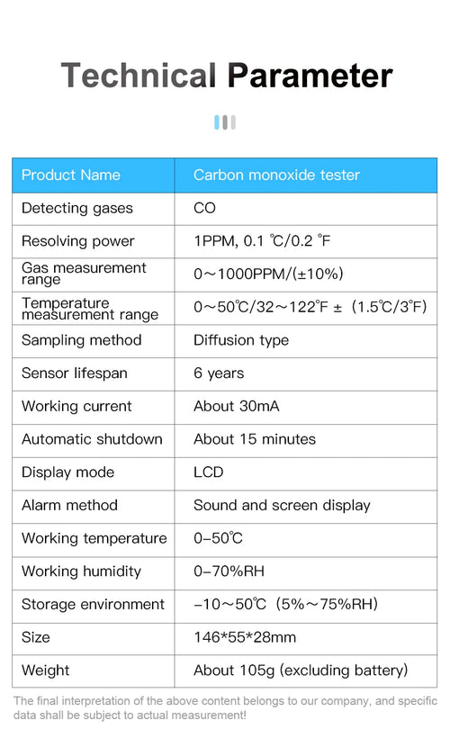Carbon Monoxide CO Gas Meter Tester Monitor Detector Gauge 0-1000ppm Mestek CO-03