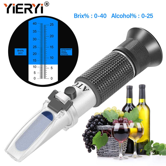 Refractometer Brix 0-40% & 0-25% Alcohol Handheld ATC Tester for Wine Industry