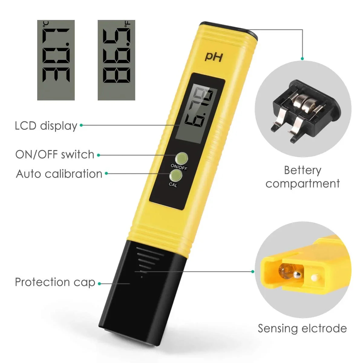 pH Pen Meter Testers LCD Digital Display Water Quality Monitor Test