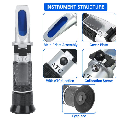 Refractometer Brix 0-40% & 0-25% Alcohol Handheld ATC Tester for Wine Industry