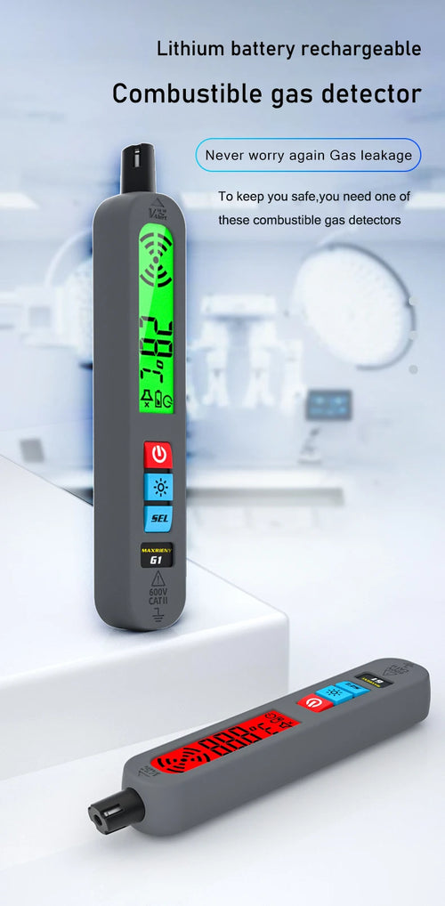 Gas Leak & Temperature Meter Combustible Flammable Gas Detector Air Tester LCD Display Maxrieny 61