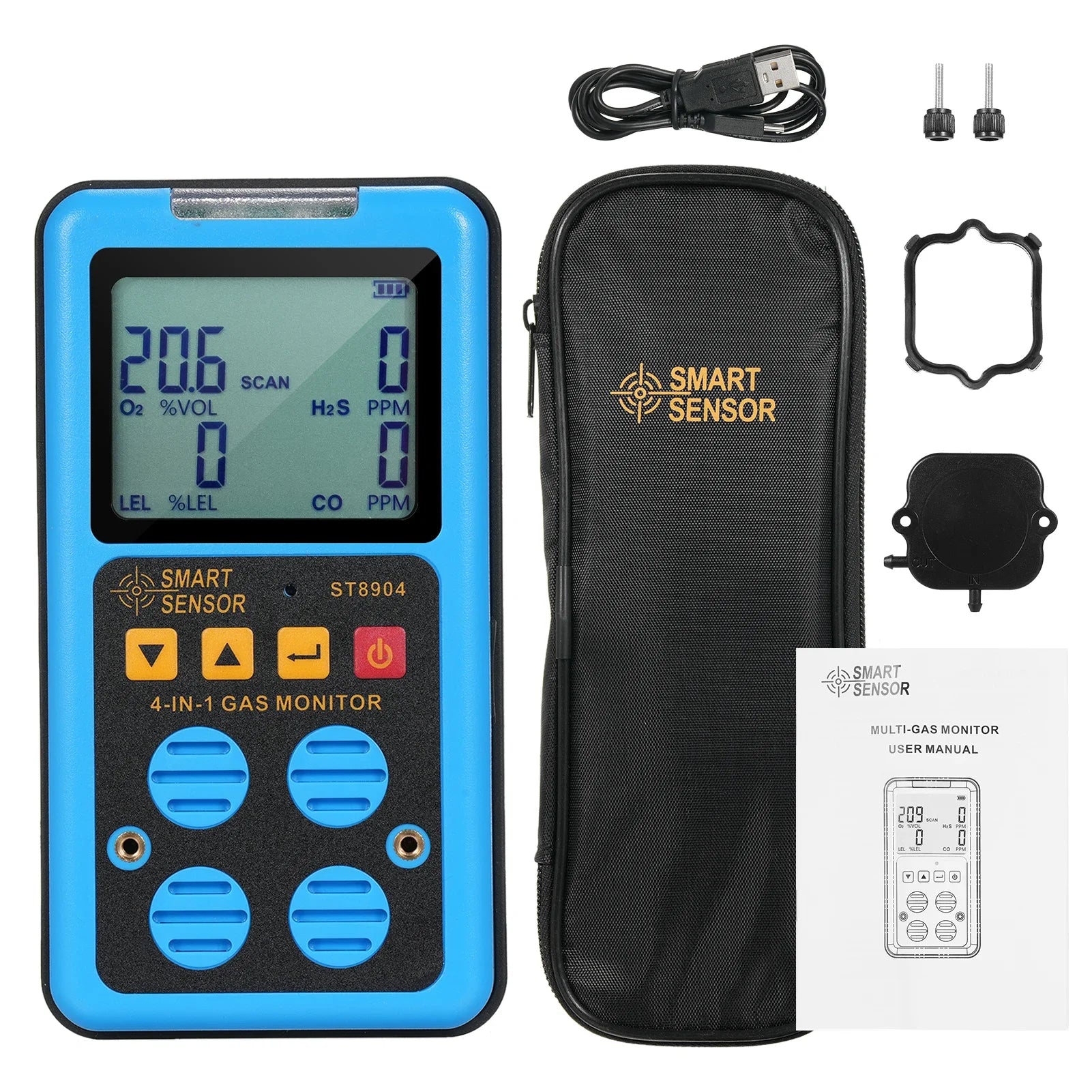 Hydrogen Sulfide Gas Meter O2 CO H20 LEL Alarm SMART SENSOR 4 IN 1