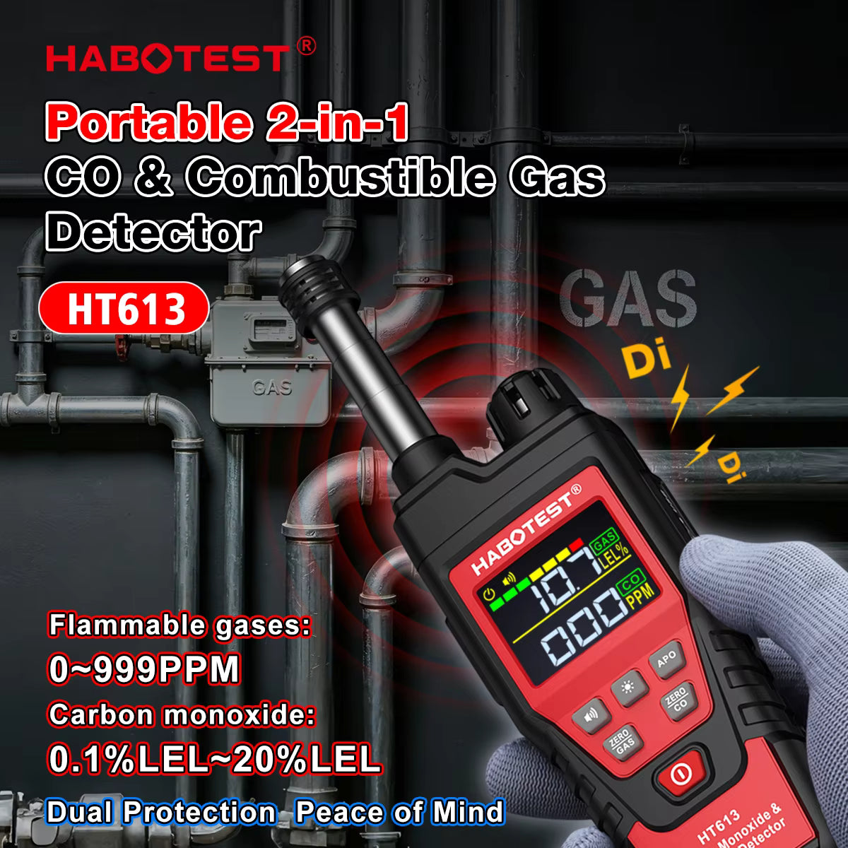 Carbon Monoxide CO & Combustible Flammable Gas Meter 2 in 1 Detector 0-999ppm