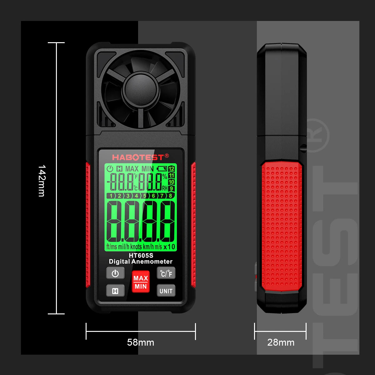 Anemometer Wind Speed Velocity Humidity Temperature Meter Air Flow Gauge LCD