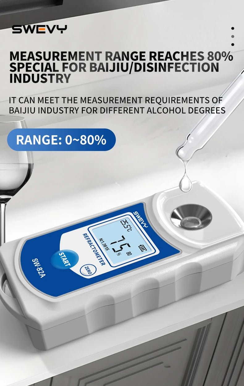 Refractometer Alcohol 0‑80% Digital High Accuracy Tester Meter SW82A