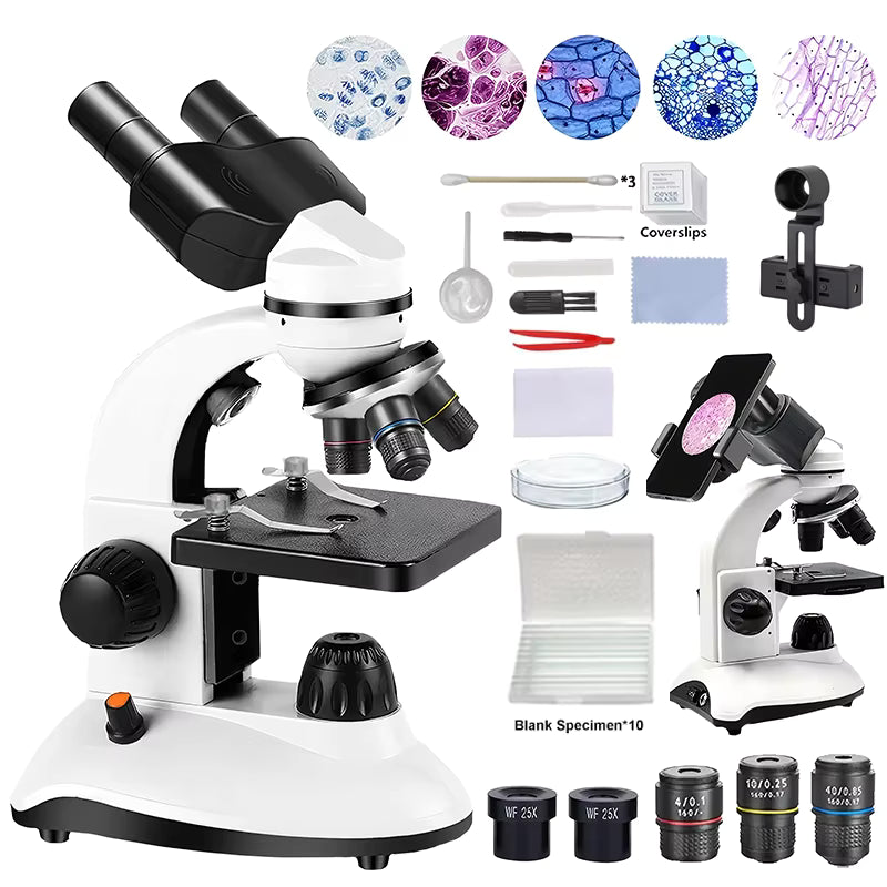 Microscope Binocular Biological 1000X Magnification LED Phone Holder Top & Bottom Light